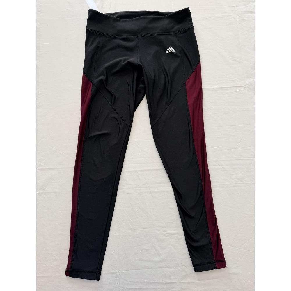 Adidas Leggings Womens Large Black Maroon Colorblock Fleece Compression Running